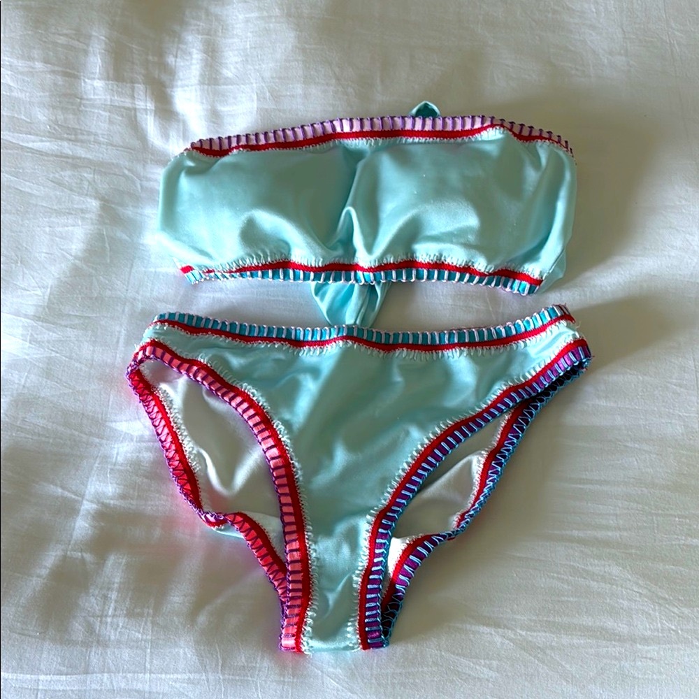 Stylish Blue Bikini with Red and White Accents